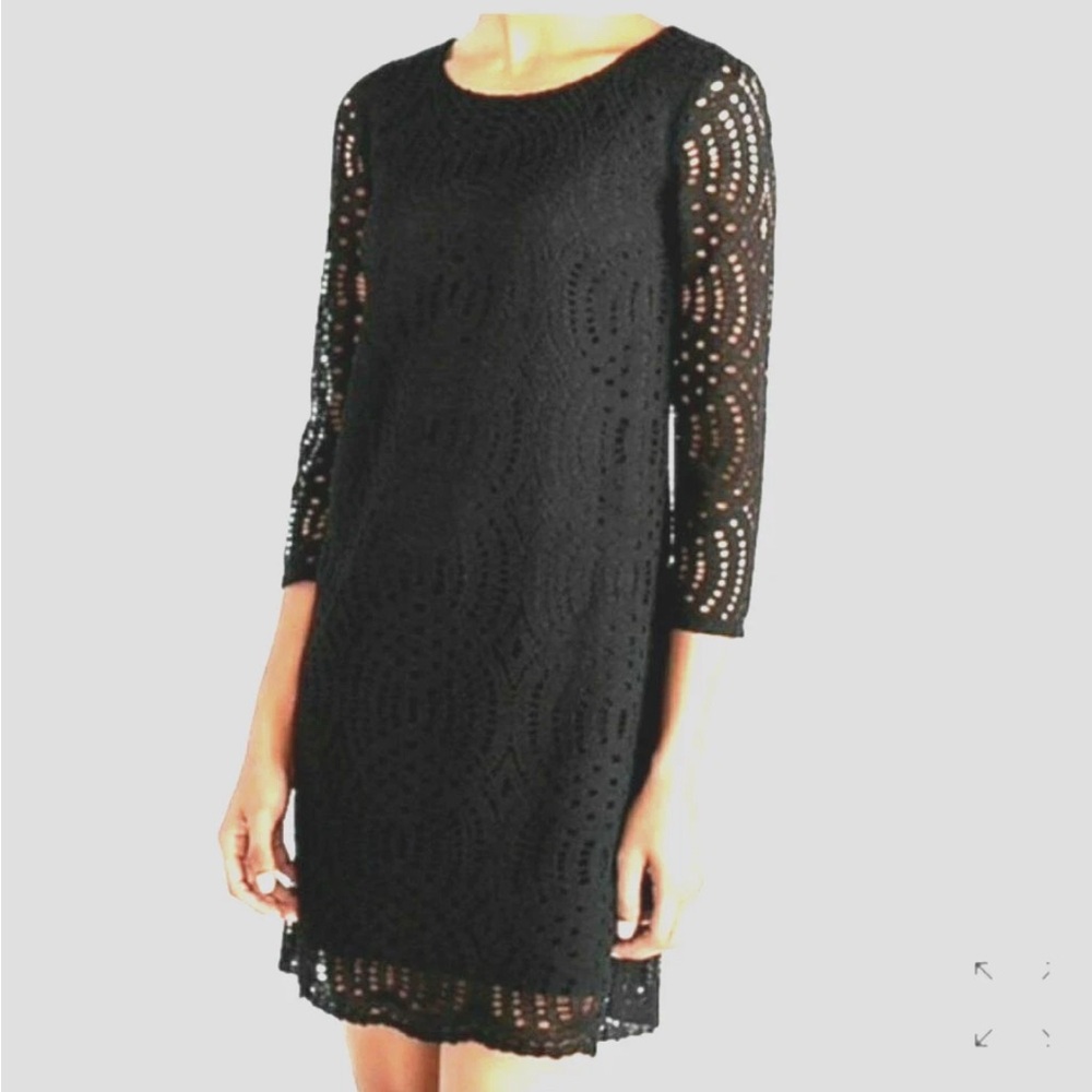 J Crew Black Open Lace Circle Overlay Shift Dress